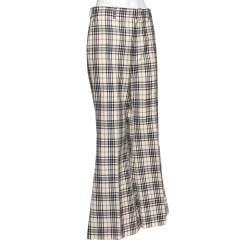Pre Owned Gucci Beige/Blue Check Print Tweed Flared Trousers M