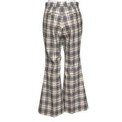 Pre Owned Gucci Beige/Blue Check Print Tweed Flared Trousers M