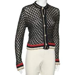 Pre Owned Gucci Black Lurex Knit Button Detail Cardigan S