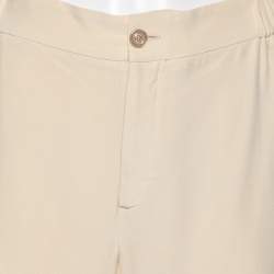 Pre Owned Gucci Light Beige Silk Web Stripe Trimmed Wide Leg Pants M