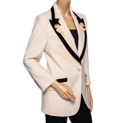 Pre Owned Gucci Light Beige Wool Rose Applique Detailed Single Breasted Blazer M