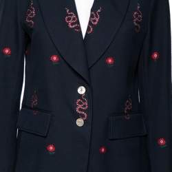 Pre Owned Gucci Navy Blue Snake & Floral Embroidered Wool Single Breasted Blazer L