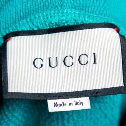Pre Owned Gucci Green Cotton Sequin Embellished Logo Printed Hoodie XS