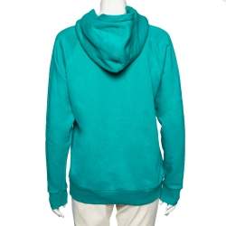 Pre Owned Gucci Green Cotton Sequin Embellished Logo Printed Hoodie XS