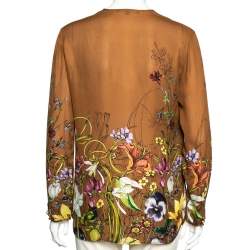 مملوكة مسبقًا Gucci Brown Floral Printed Silk Long Sleeves Top S