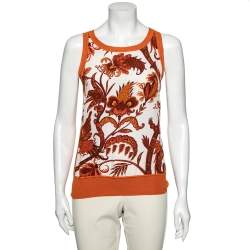 مملوكة مسبقًا Gucci Orange Printed Silk & Knit Paneled Tank Top M