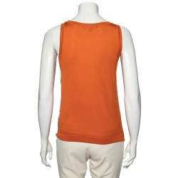 مملوكة مسبقًا Gucci Orange Printed Silk & Knit Paneled Tank Top M