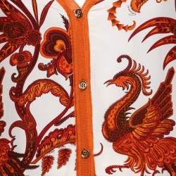 Pre Owned Gucci Orange Printed Silk & Knit Paneled Button Front Cardigan M