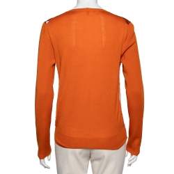 Pre Owned Gucci Orange Printed Silk & Knit Paneled Button Front Cardigan M