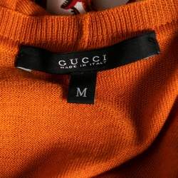 Pre Owned Gucci Orange Printed Silk & Knit Paneled Button Front Cardigan M