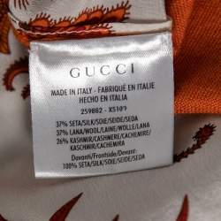 Pre Owned Gucci Orange Printed Silk & Knit Paneled Button Front Cardigan M