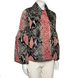 Pre Owned Gucci Pink Snakeskin Patterned Jacquard Button Front Double Breasted Jacket M
