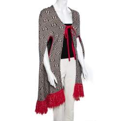 Pre Owned Gucci Multicolor Metallic Wool Logo Glitter Fringe Hem Cape M