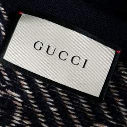 Pre Owned Gucci Multicolor Metallic Wool Logo Glitter Fringe Hem Cape M