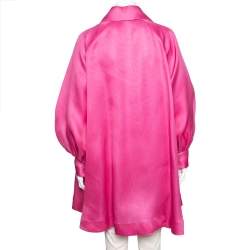 Pre Owned Gucci Pink Textured Silk Bishop Sleeve Coat M