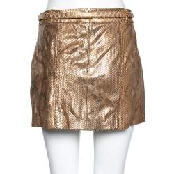 Pre Owned Gucci Gold Python Leather Belted Mini Skirt M