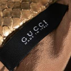 Pre Owned Gucci Gold Python Leather Belted Mini Skirt M