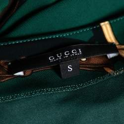 Pre Owned Gucci Bottle Green Printed Knit Cap Sleeve Top S