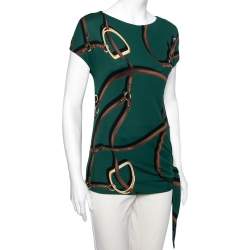 Pre Owned Gucci Bottle Green Printed Knit Cap Sleeve Top S