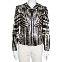 Pre Owned Gucci Gold & Black Python Leather Zip Front Jacket M