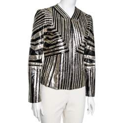 Pre Owned Gucci Gold & Black Python Leather Zip Front Jacket M