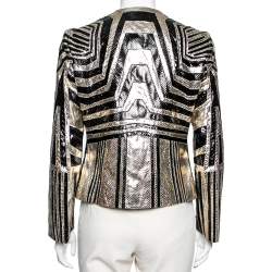 Pre Owned Gucci Gold & Black Python Leather Zip Front Jacket M