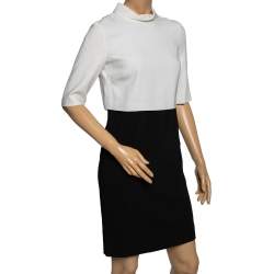 Pre Owned Gucci Black and White Crepe Button Front Short Sleeve Dress M