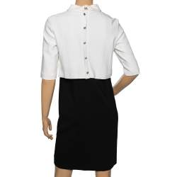 Pre Owned Gucci Black and White Crepe Button Front Short Sleeve Dress M