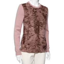 Pre Owned Gucci Pink Real Fur& Cashmere Knit Paneled Sweater M