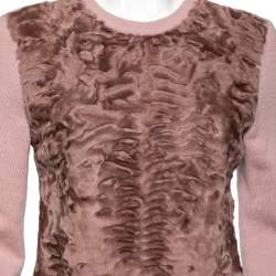 Pre Owned Gucci Pink Real Fur& Cashmere Knit Paneled Sweater M