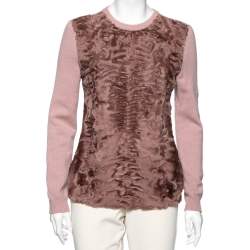 Pre Owned Gucci Pink Real Fur& Cashmere Knit Paneled Sweater M