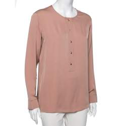 Gucci Beige Silk Button Front Long Sleeve Blouse M