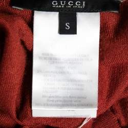 Gucci Brick Red Wool Knit Printed Neck Tie Detail Top S