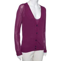Pre Owned Gucci Pink Knit Button Front Long Sleeve Sweater S