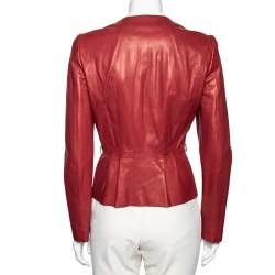 Gucci Brick Red Leather Zip Front Jacket M