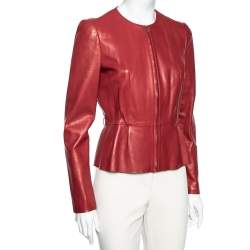 Gucci Brick Red Leather Zip Front Jacket M