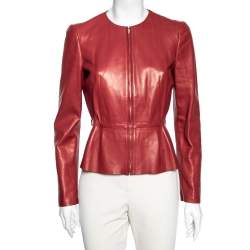 Gucci Brick Red Leather Zip Front Jacket M