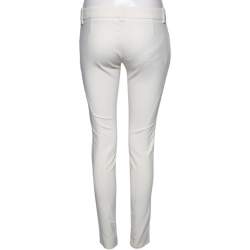 Pre Owned Gucci White Stretch Cotton Zip Detail Slim Fit Pants M