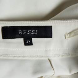 Pre Owned Gucci White Stretch Cotton Zip Detail Slim Fit Pants M