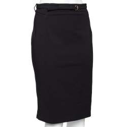Pre Owned Gucci Black Cotton Buckle Belted Skirt M