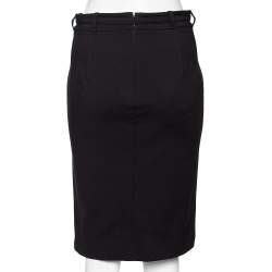 Pre Owned Gucci Black Cotton Buckle Belted Skirt M