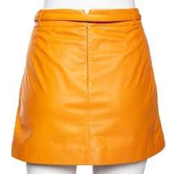 Pre Owned Gucci Orange Leather Belted Mini Skirt M