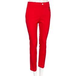 Pre Owned Gucci Red Wool Ladybug Patch Detail Tapered Leg Pants M
