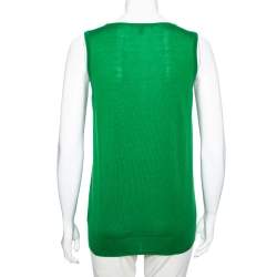Pre Owned Gucci Green Cashmere Jewel Embellished Plunging Neck Sleeveless Sweater M