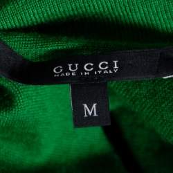 Pre Owned Gucci Green Cashmere Jewel Embellished Plunging Neck Sleeveless Sweater M