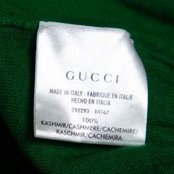Pre Owned Gucci Green Cashmere Jewel Embellished Plunging Neck Sleeveless Sweater M