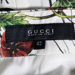 Pre Owned Gucci Cream Floral Printed Cotton Pleated Mini Skirt M