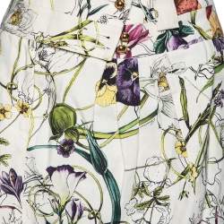 Pre Owned Gucci Cream Floral Printed Cotton Pleated Mini Skirt M