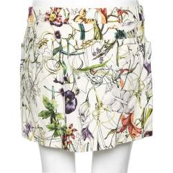 Pre Owned Gucci Cream Floral Printed Cotton Pleated Mini Skirt M