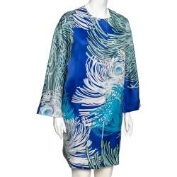 مملوكة مسبقًا Gucci Blue Printed Silk Button Front Lightweight Coat M 